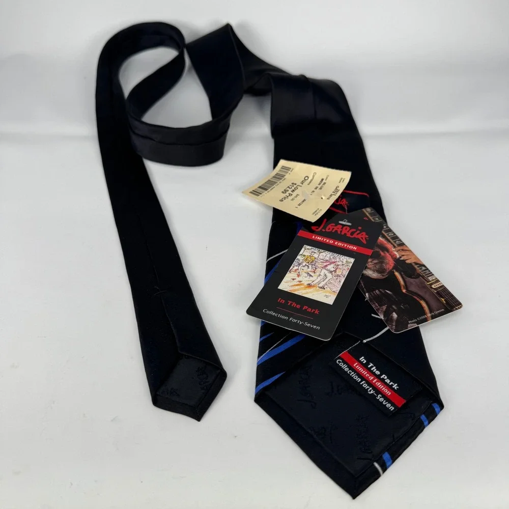 J. Garcia Necktie Mens OS Black Blue Abstract Silk NWT G478 3815 In The Park Art